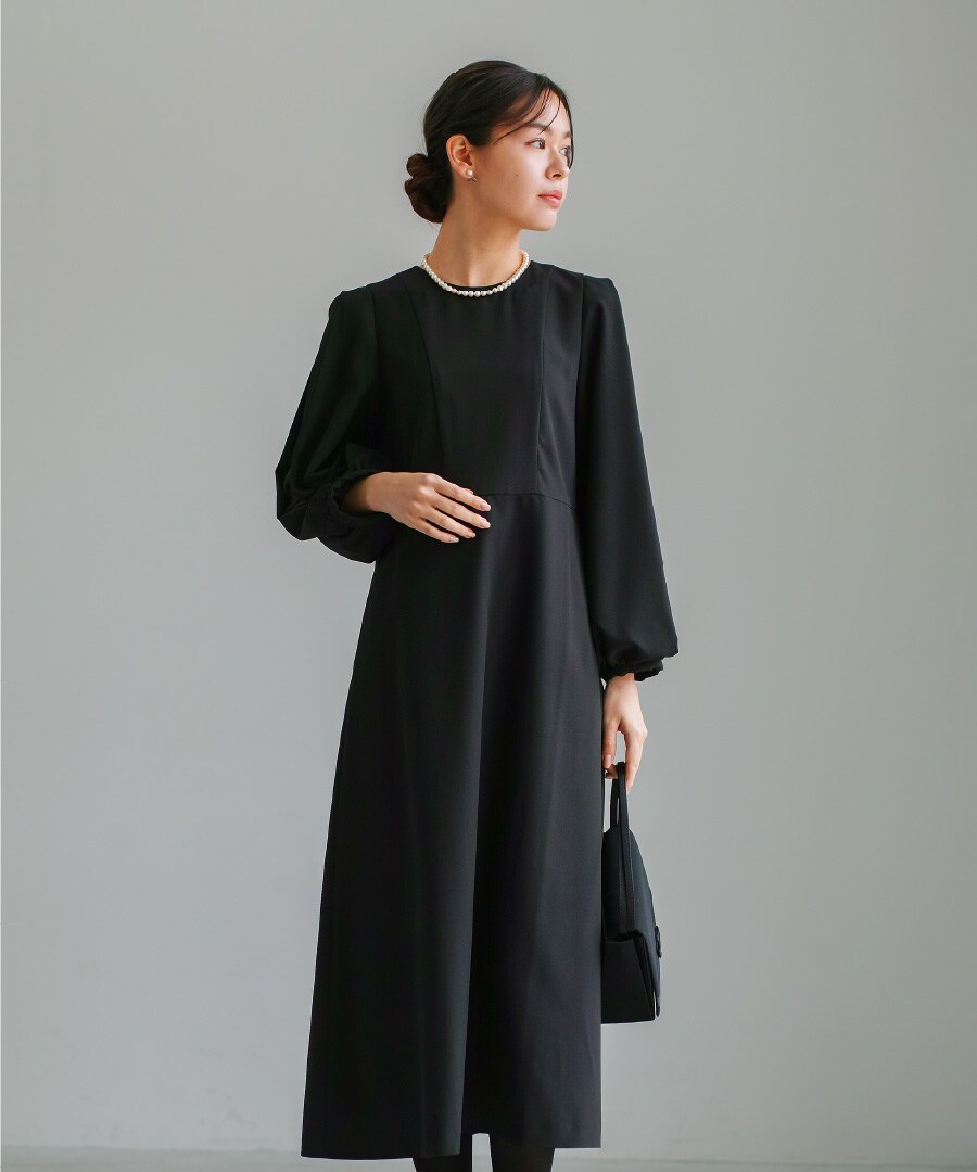 喪服・礼服【洗えるフォーマル】ボリュームシフォン袖フレアワンピース