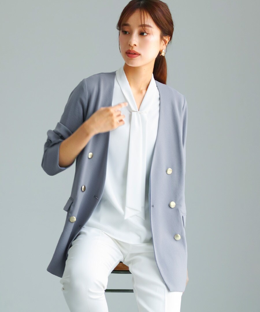 ★新品タグ付き★ WHITEJOOLA 金ボタンダブルツイードジャケット 洗える＆防シワ！【WEB限定！WHITEJOOLA】金ボタンダブル