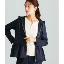 【洗える・UVCUT･ストレッチ・接触冷感】ハイストレッチダンボールニット・ティアードフリルパーカー