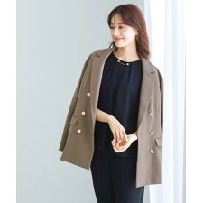 new【手洗いできるハイストレッチジョーゼット】金ボタンダブルジャケット