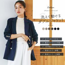エミリアン(Emilyan)のnew【手洗いできるハイストレッチジョーゼット】金ボタンダブルジャケット