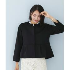 【洗える・UVカット・接触冷感】ハイストレッチダンボールニット・デザインボタン付ノーカラージャケット