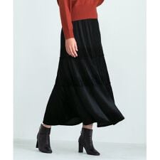 【 手洗いできる 】 3段ティアードプリーツベロアスカート