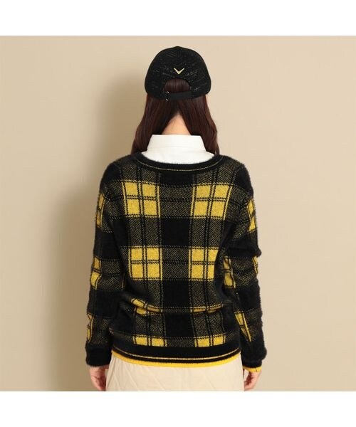 スウェット・パーカー チェックジャカードVネックヘアリーニット