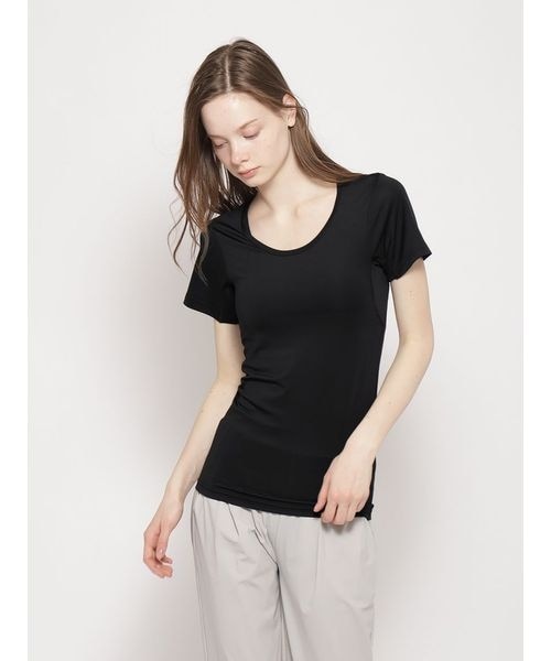 ツーピースセット 半袖無地UネックTシャツショール付き＋パンツ uo220610img_6040.jpg