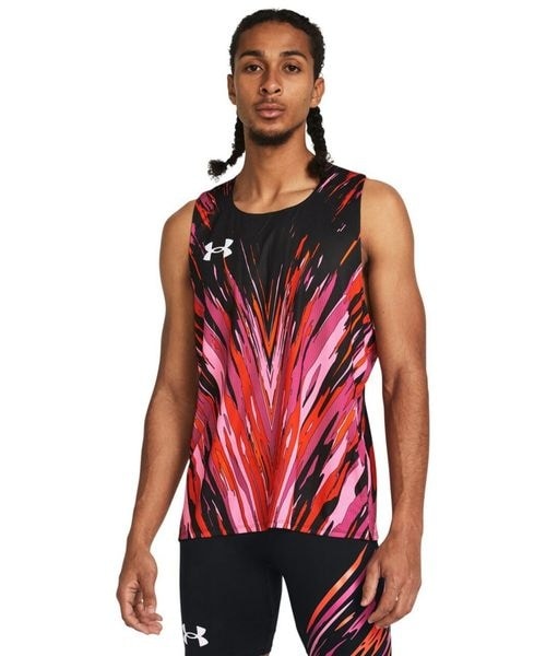 [}C]V[gX[uTVc UA PRO RUNNER 24 SINGLET/A_[A[}[iUNDER ARMOUR j Black ^ Phoenix Fire