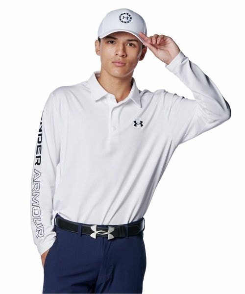 [}C]VcE|Vc UA Playoff Wordmark LS Polo/A_[A[}[iUNDER ARMOUR j White ^ ^ Black