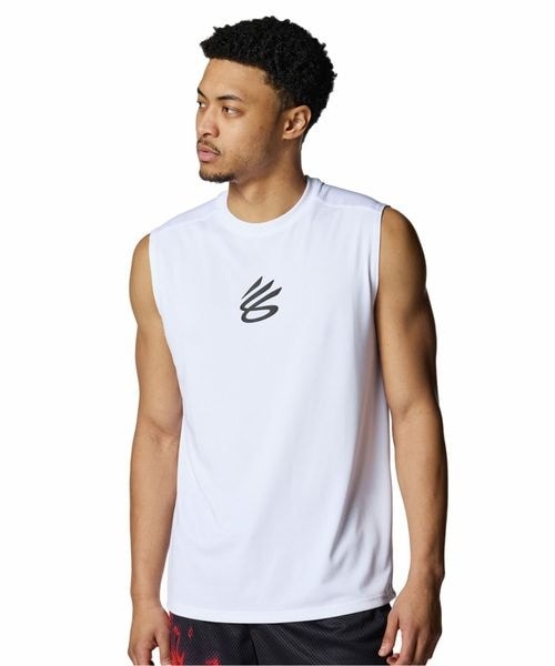 [}C]TVc CURRY Tech Logo Sleeveless T-Shirt/A_[A[}[iUNDER ARMOUR j White ^ ^ Metallic