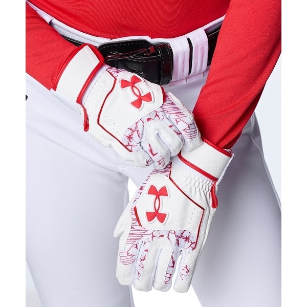 [�}���C]�x�[�X�{�[�� UA CLEAN UP BATTING GLOVES/�A���_�[�A�[�}�[�iUNDER ARMOUR �j White / Red /