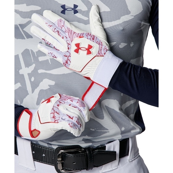 [�}���C]�x�[�X�{�[�� UA CLEAN UP BATTING GLOVES/�A���_�[�A�[�}�[�iUNDER ARMOUR �j White / Red /