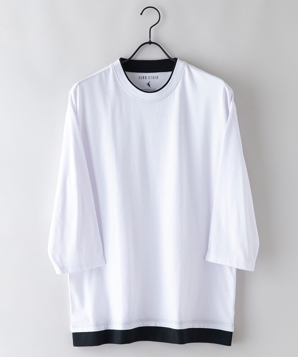 汗じみ 目立ちにくい ZEROSTAIN フェイクレイヤー 7分袖Tシャツ