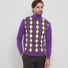 14ゲージインターシャアーガイルタートルネックニット