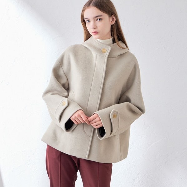 ROSLEY/ロズリー】ダブルフェイスモッサフーデッドショートコート