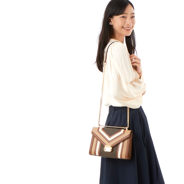 WHITNEY カラーブロック フラップ チェーン ショルダー ミディアム