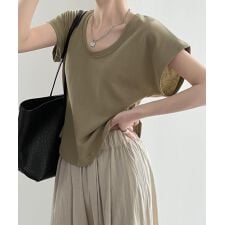 Uネックカットソー 韓国風 半袖Tシャツ