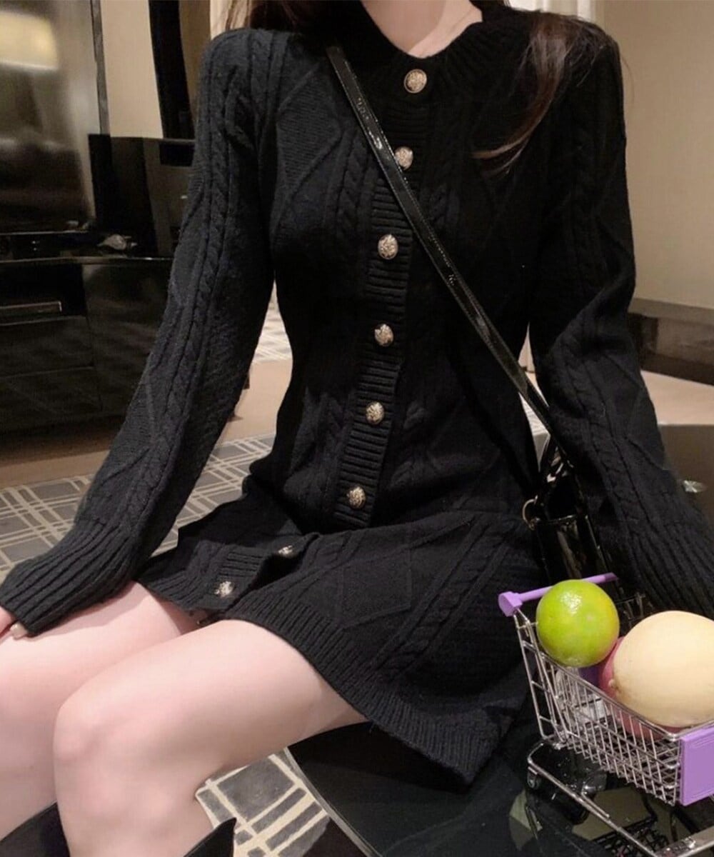 ケーブルニットワンピース ミニ きれいめ