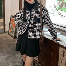 格子柄ジャケット韓国風ショート丈アウター