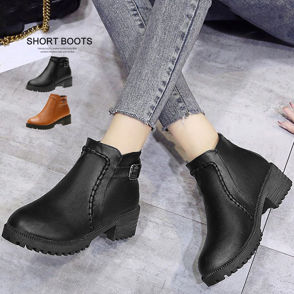 ショートブーツ レディース太ヒールブーツ | ミニミニストア