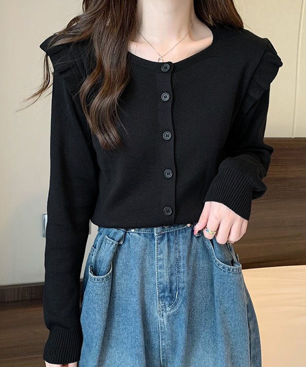 ミニフリルニットカーディガン ニットカーディガン ショルダーフリル | ミニミニストア(miniministore