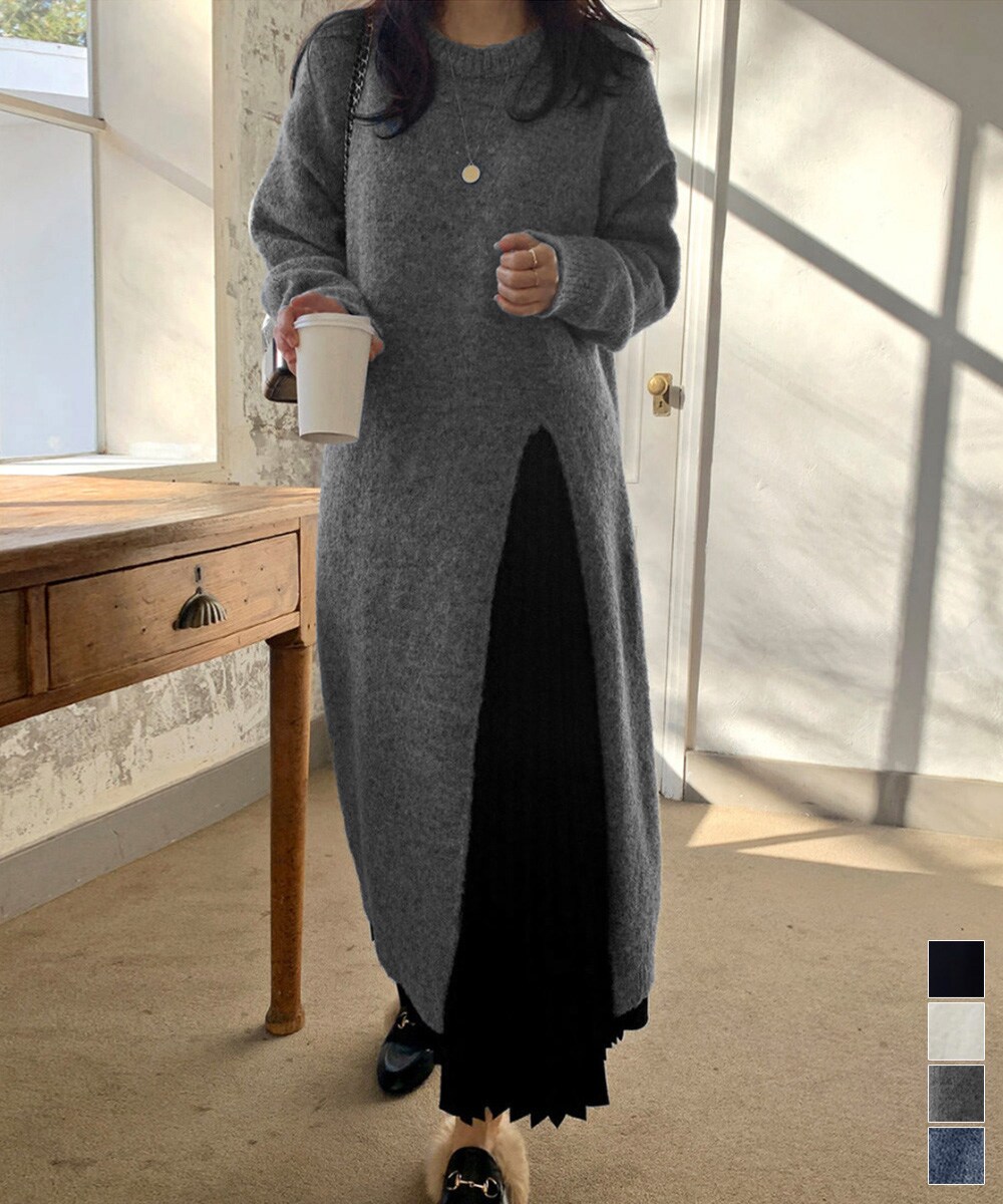 ニットワンピースレディース千鳥柄切替秋冬 | ミニミニストア