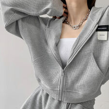 クロップド丈 パーカー ジップアップ春秋