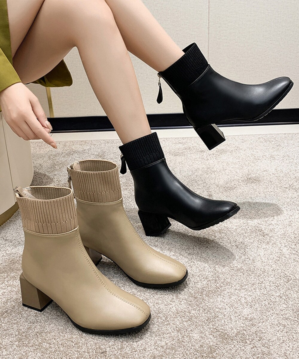 ショートブーツ 美脚 リブ切り替えブーツ | ミニミニストア