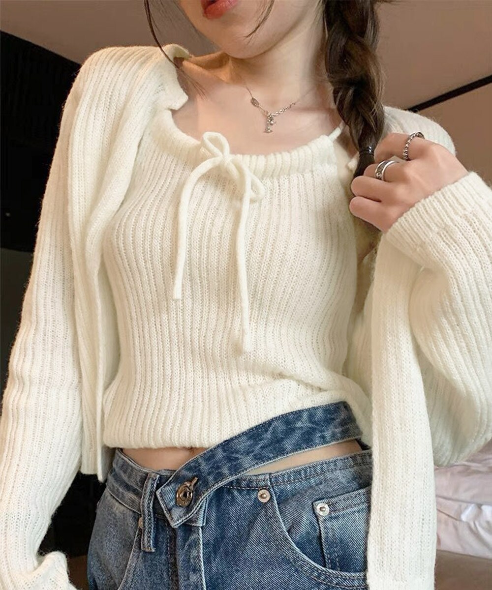 ニットカーディガン キャミ 2点セット【ゆうパケット可】 miniministore ニットカーディガン キャミ 2点セット【ゆう