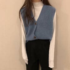 Vネック ニットベスト レディース