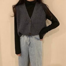 Vネック ニットベスト レディース