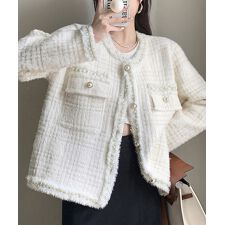 ラメツイード風ジャケット 韓国ニット秋冬
