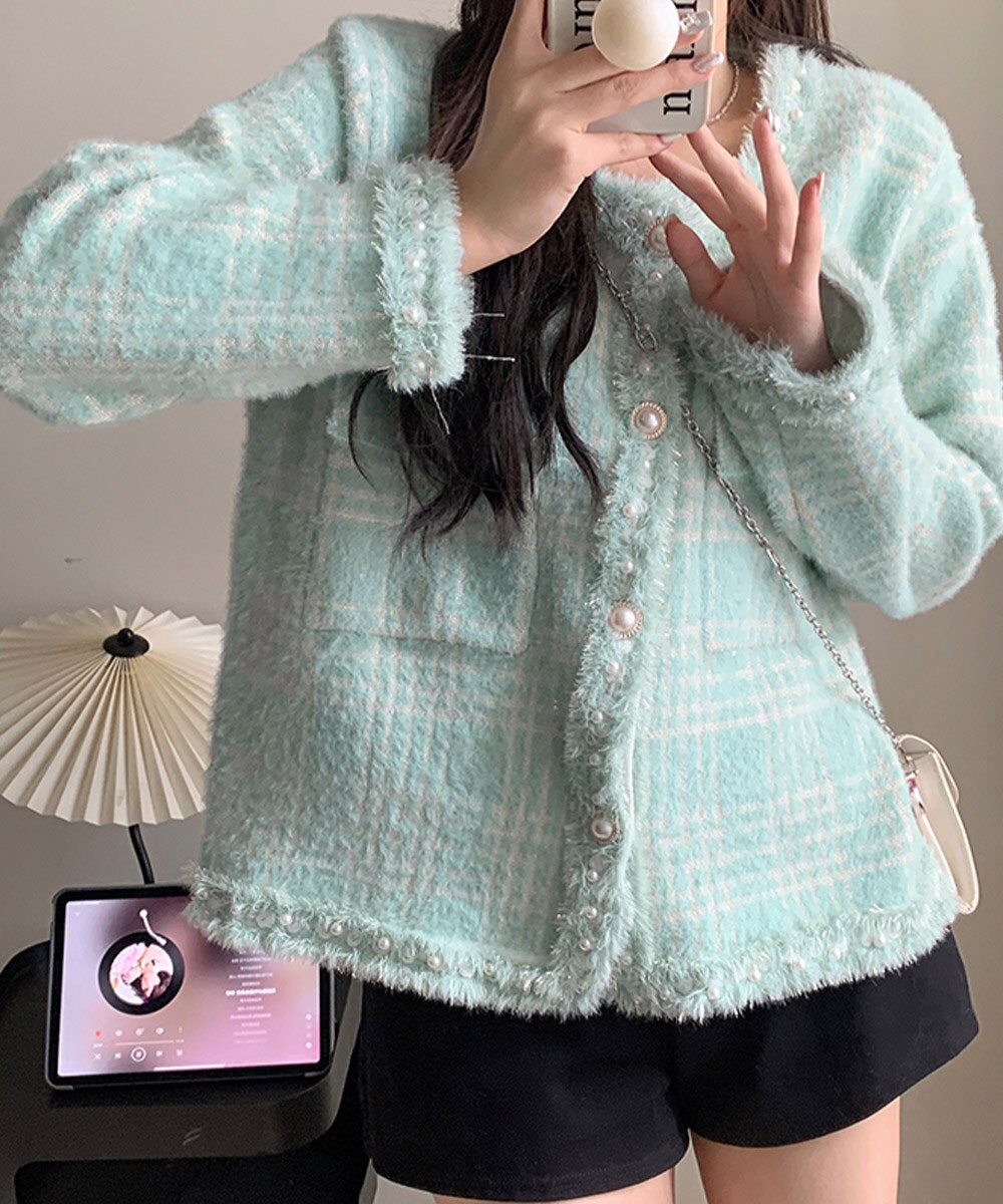 ノーカラーツイードジャケット ミントグリーン ツイードジャケット (緑色・グリーン系) の一覧 | マルイウェブ