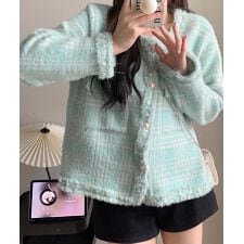 ラメツイード風ジャケット 韓国ニット秋冬
