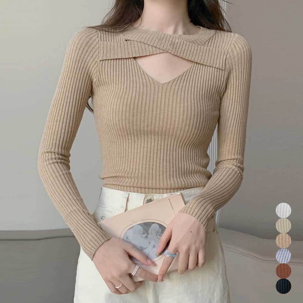 フロントクロス リブニット 韓国風 春秋 フロントクロス リブニット 韓国風 春秋 | ミニミニストア