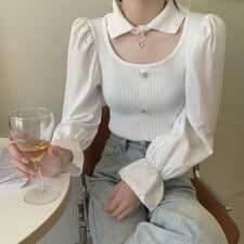 チョーカー風ニットトップス 袖切り替え