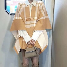 チェック柄ケープ ニットショールポンチョ