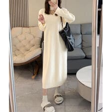 ミニミニストア(miniministore)のリブニットワンピース ロング丈 vネック