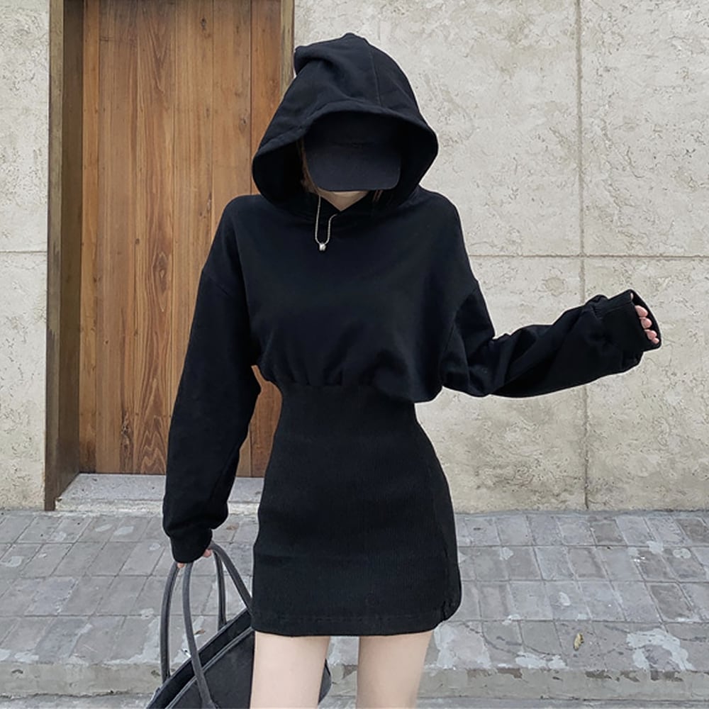 スウェットワンピ フード付き 長袖 黒 | ミニミニストア(miniministore