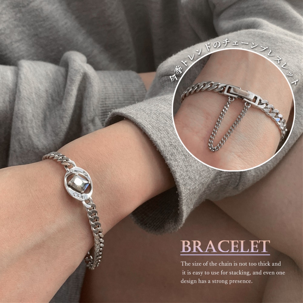 thick flat & oval chain bracelet 約23cm thick flat & oval chain ミックスブレスレット 23cm Flat Chain