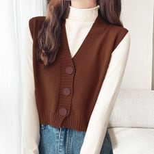 ニットベスト 前開き Vネックトップス