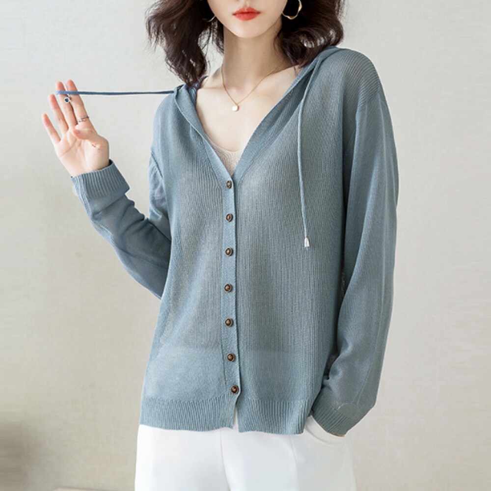ニットパーカー 長袖 サマーカーディガン