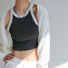 配色タンクトップ レディース ショート丈