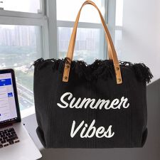 フリンジ キャンバストートバッグ 大容量