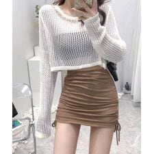 メッシュ編み サマーニット クルーネック