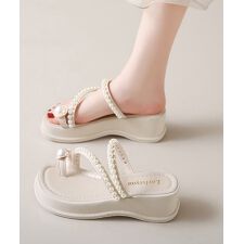 パールトングサンダル 美脚 厚底サンダル