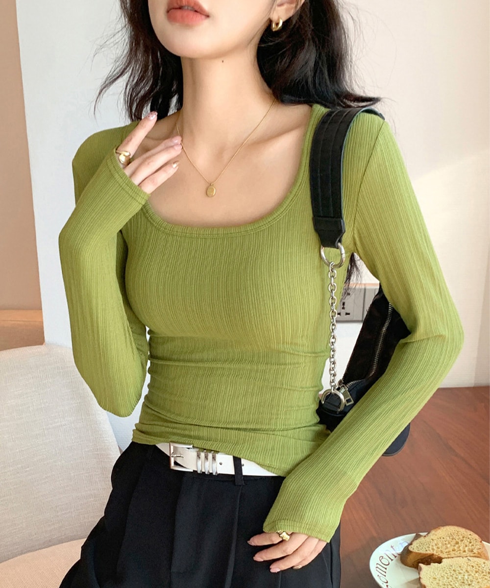 長袖Tシャツ レディース スクエアネック