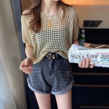 メッシュサマーニット レディース半袖夏服