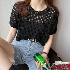 メッシュサマーニット レディース半袖夏服