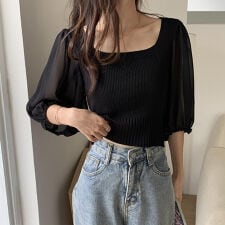 ニットトップス 袖切り替えサマーニット