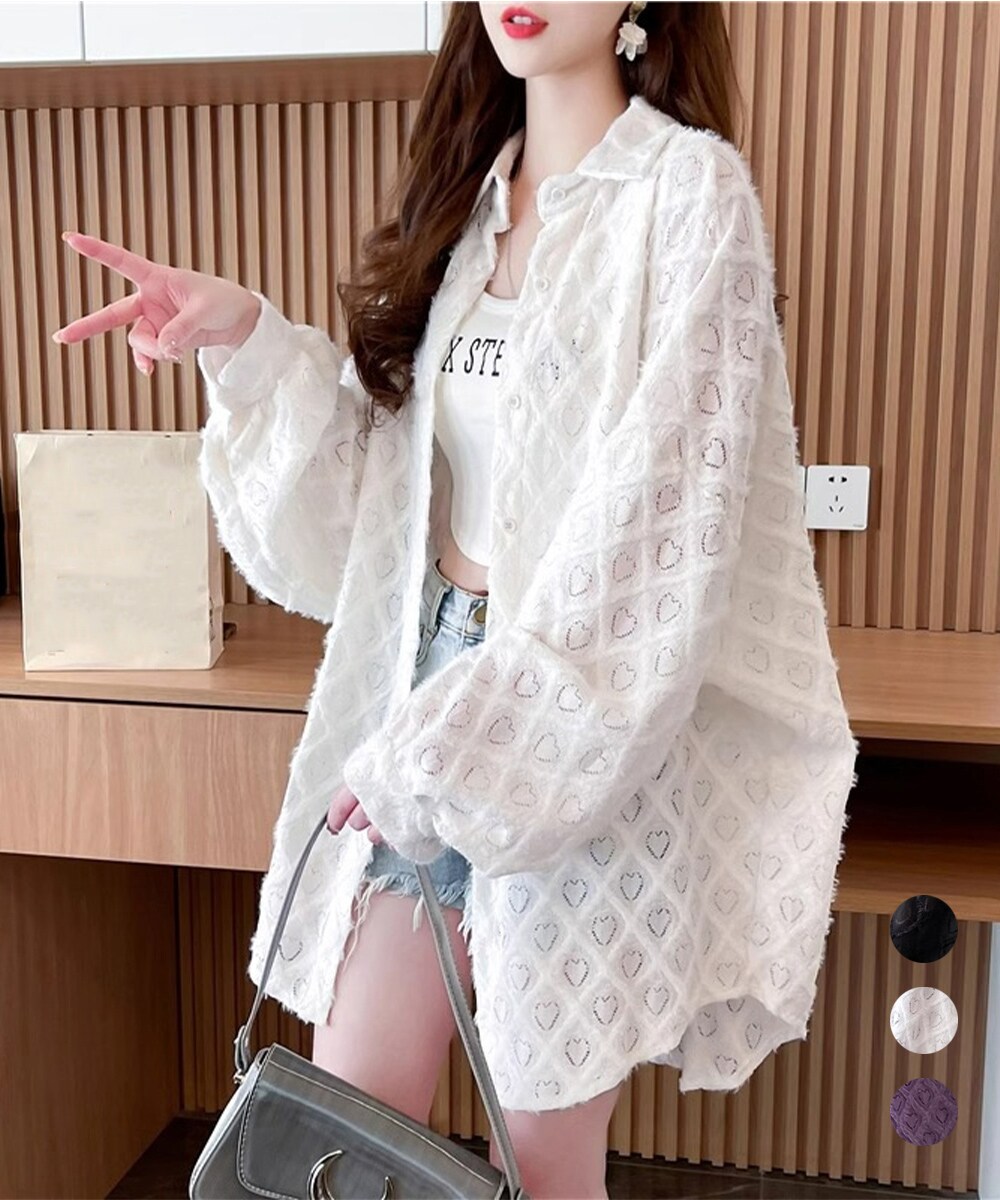 ハートジャガードシャツカーディガン春夏秋 | ミニミニストア