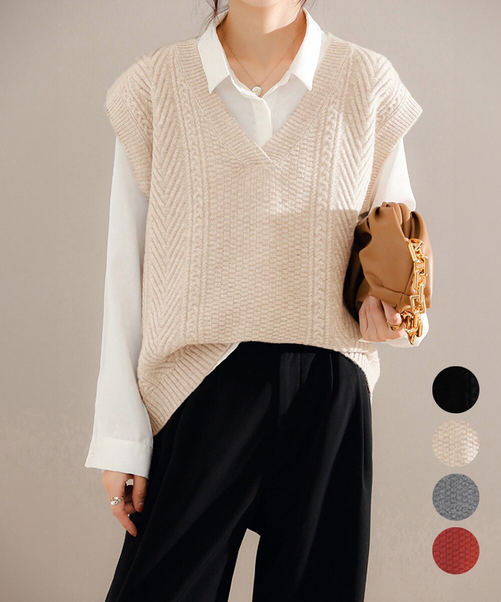 かぐれ　ケーブルニットベスト(ベージュ) かぐれ ケーブルニットベスト(ベージュ) Dream garden ベスト ジレ